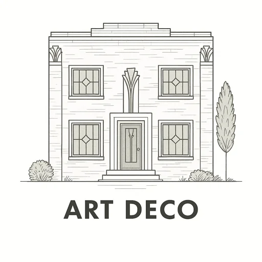 Art Deco style house with geometric patterns and decorative elements