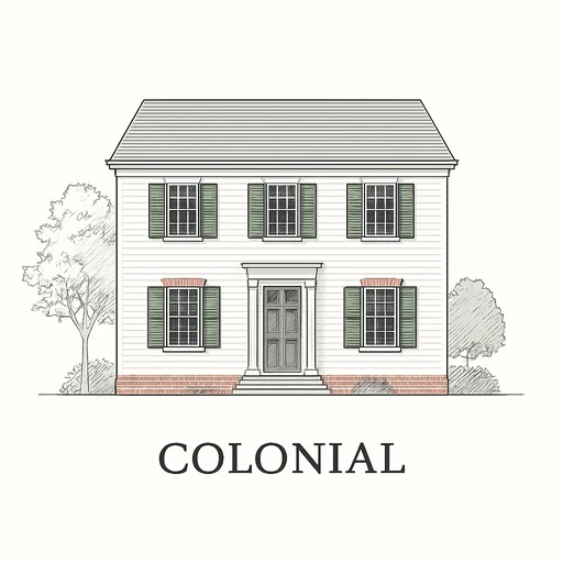 Colonial style house with symmetrical design, side-gabled roof, and centered front door