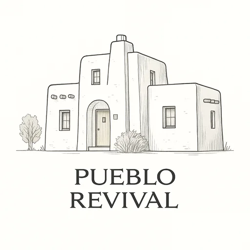 Pueblo Revival style house with rounded corners, earth tones, and stepped effects